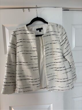 Banana Republic White Open-Front Striped Tweed Jacket